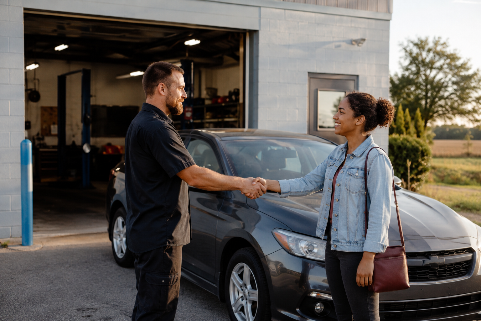 G & R Automotive mechanic returning a repaired vehicle to a customer